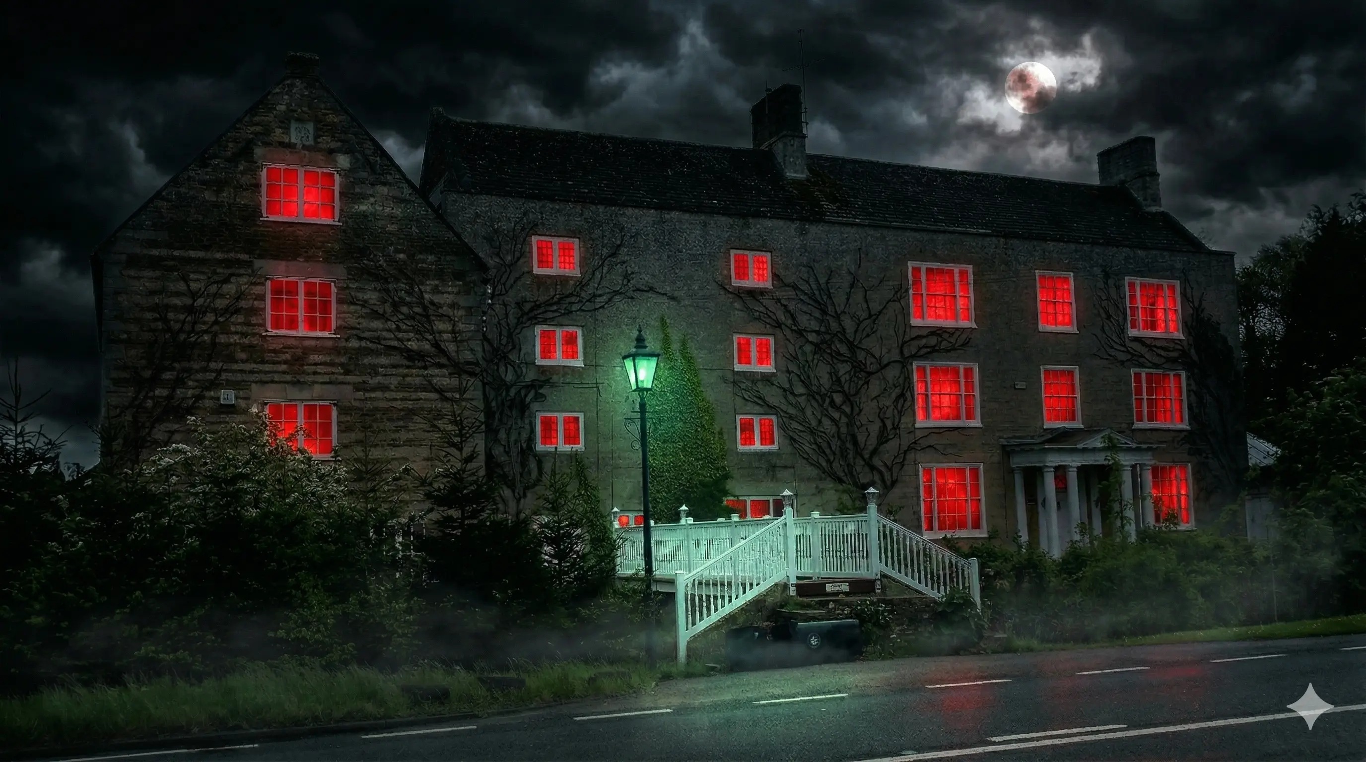 Molecey's Mill — a dark stone building shrouded in fog